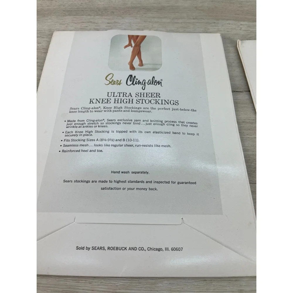 Sears Cling Alon‎ Ultra Sheer Knee High Stockings Size B 10-11 Sandstone 2 Pairs